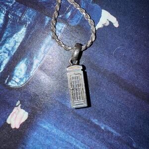 925 Silver London phone booth charm necklace with rope chain